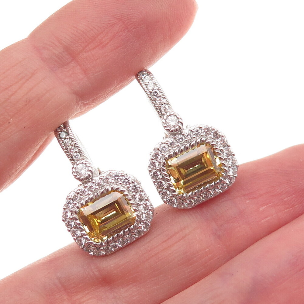 Judith Ripka 925 Sterling Silver Canary & White C Z Earrings